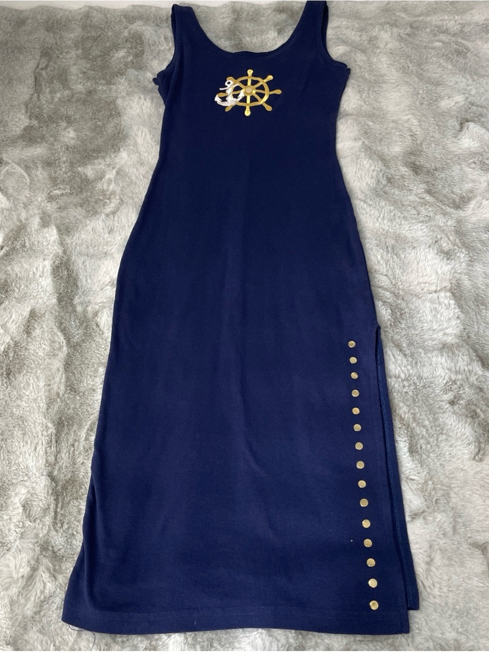 Off The Deep End Nautical Blue Resort Anchor Sleeveless Dress Size L-0291